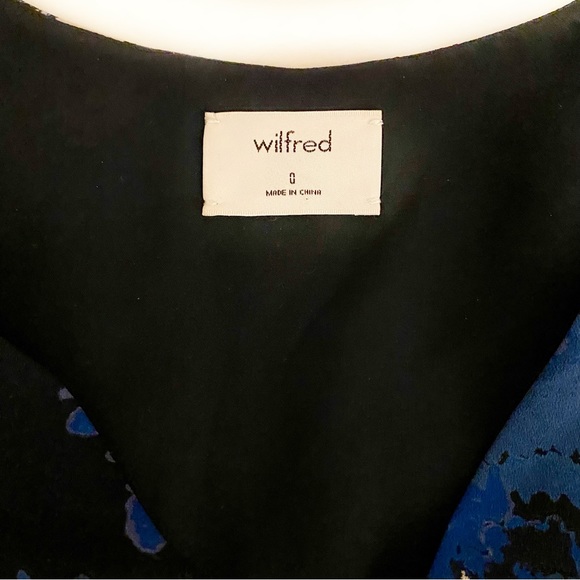 WILFRED Aritzia Floral Aubagne Cut Out Tie Front Dress Black w/ Cream Blue - Picture 13 of 14